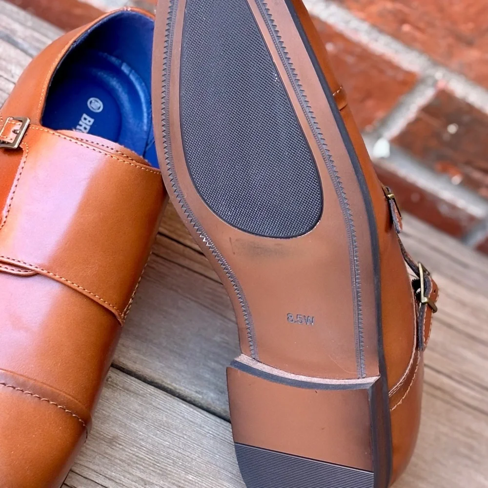 Bruno Marc Hutchingson 2 Double Monk Strap Brown Leather Dress Slip Ons 8.5W - Picture 7 of 7